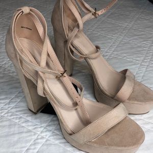 F21 Faux Suede Nude Platform Heels